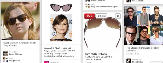 Examples of celebrities wearing sunglasses pinned to pinterest